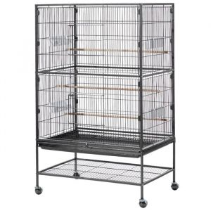 Grande Cage Pour Oiseaux 80x52x132 Cm-Duoku-Toit Plat, Perchoirs, Plateau Amovible, Mangeoires Et Roulettes, Id&eacute;ale Pour M&eacute;sanges - Neuf