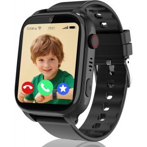 4G Montre Connect&eacute;e Enfant Gps, Montre Gps Enfant T&eacute;l&eacute;phone Avec Appel Vid&eacute;o Sos R&eacute;veil Appareil Cam&eacute;ra Ip68 Mode Scolaire Jeux Chat,Smartwatch Cadeau Pour Fille Gar&ccedil;on De 4-12 Ans(Noir-Gps) - Neuf