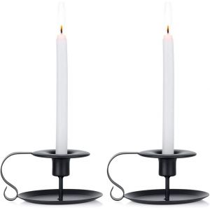 Lot de 2 bougeoirs coniques vintage en fer forgé avec poignée et plateau, pour décoration de Noël, restaurant, hall - Neuf