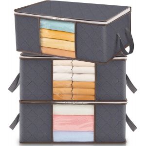 lbgwp60-Lot De 3 Sac De Rangement Vetement 35L, Boîte De Rangement Sous Lit Pliable, Housse Rangement Couette Organisateur De Placard, Fenêtre Transparente En Tissu Solide Pour Les Vêtements, Gris - Neuf