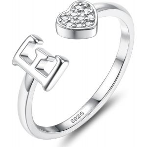 Bague Argent 925 Femme Avec Lettre A-Z Bague Coeur Reglable Empilables Ouvert Bague De Fian&ccedil;ailles Bague Promesse Mariage Bague Pouce Bague Pr&eacute;nom Initiale Bague Femme Fille Avec Bo&icirc;te - Neuf