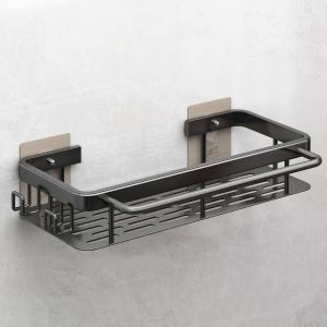 Jexnovashop-Porte Eponge Evier Cuisine Organisateur, Auto-Adh&eacute;sif &Eacute;tag&egrave;re Rangement En Aluminium Pour Savons, &Eacute;ponges, Brosses, Multifonction &Eacute;gouttoir Avec 2 Crochets Et &Eacute;tag&egrave;re &Agrave; Serviettes, Noir - Neuf