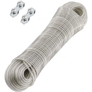 KALANKA-Corde a Linge avec Noyau en Acier 30m, Fil a Linge Ext&eacute;rieur avec 2 Pi&egrave;ces Tendeur, Corde &agrave; Linge pour Les Balcons et Les Jardins, Capacit&eacute; de Charge de 120 kg - Neuf