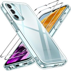 Aefj-Anti-Jaunissement Hd Clair Coque Pour Samsung Galaxy M15 5g Avec 2 Pièces Verre Trempé, [Protection Militaire] Transparente Étui De Protection Antichoc Mince Bumper Housse - Neuf