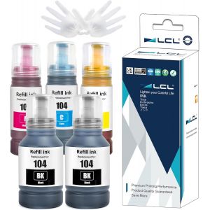 104 Encre Compatible avec Epson 104 Bouteille d'encre Multipack pour ET-1810 ET-2726 ET-2810 ET-2811 ET-2812 ET-2814 ET-2815 ET-2820 ET-2821 ET-2825 ET-2826 ET-4700 ET-4800 (5-Pack,2BK C M Y) - Neuf