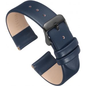 Kal-Bracelet En Cuir Véritable Bleu Foncé Largeur 20mm, Bande De Montre Plate Et Mince En Cuir Élégant Avec Boucle Noire Pour Hommes Et Femmes - Neuf