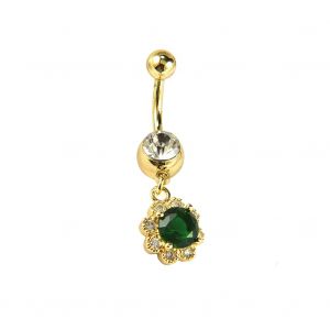 Piercing De Nombril Simple En Forme De Fleur En Zircon Pour Femme (Vert) - Neuf