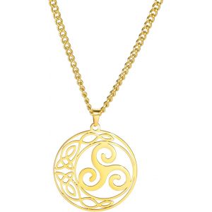 Kal-Collier Avec Pendentif Rond En Forme De N?ud Celtique - Triple Spirale - Collier Viking Celtique Triskel Trinité - Bijou Irlandais Porte-Bonheur Pour Homme Et Femme - Neuf