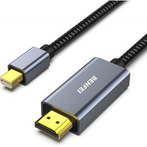 Câble Mini DisplayPort vers HDMI 1.8M [4K@30Hz,Coque en Aluminium,Nylon tressé] Compatible avec MacBook Air/Pro,Microsoft Surface Pro/Dock,Moniteur,projecteur et Plus - Neuf