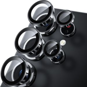 JGD-Protection d'objectif d'appareil photo pour Samsung Galaxy S25 - Ultra mince - Compatible avec les coques - Verre tremp&eacute; incassable 9H - Avec protection d'&eacute;cran circulaire en aluminium - Noir - Neuf