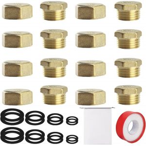 KALANKA-Lot de 16 bouchons d'obturation pour conduite d'eau - Filetage int&eacute;rieur et ext&eacute;rieur - En laiton - 1/8 1/4 1/2 3/8" - Pour conduite d'eau de jardin - Neuf