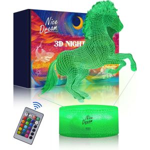 Veilleuse Pour Enfants, Lampe Illusion 3D P&eacute;pini&egrave;re Led Lumi&egrave;re, T&eacute;l&eacute;commande 16 Couleurs Changeantes Dimmable, Cadeaux De No&euml;l Pour Filles Gar&ccedil;ons Salon Chambre D&eacute;cor (13-Cheval) - Neuf