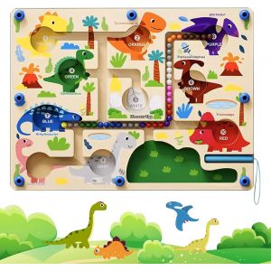 Labyrinthe Magnetique,Labyrinthe Magnetique Enfant,Jeu De Tri Magn&eacute;Tique Dinosaure,Apprendre Les Couleurs Jeu De Comptage Et Tri Jouet Bois,Jouet Montessori Enfants &acirc;G&eacute;S De 2-8 Ans - Neuf