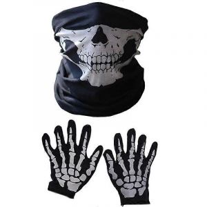 Masque Menton Effrayant Masque Squelette Ghost Gants Pour Performances, F&ecirc;tes, Habillage, Festivals (3 Pi&egrave;ces - Neuf