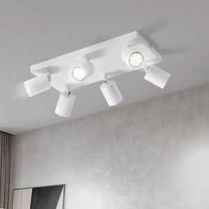 KAL-Plafonnier Spot Orientable Blanche - Rampe Plafond Led 6 Spots Éclairage Gu10 Luminaire Intérieur Lampe Salon Cuisine Couloir Sans Ampoules, Base Carrée - Neuf