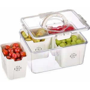 Letnerny-Grande Capacité Snack Box, Haute Boite Compartiment Alimentaire Avec Poignées, Drainable Plateau De Service Divisé Avec 4 Colanders Amovibles, Meal Prep Containers Pour Snacks, Salades, Légu - Neuf