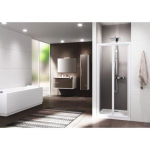 Porte de douche pliante -profil&eacute; blanc -verre transparent- Riviera 2.0 S 84-90CM NOVELLINI - Neuf