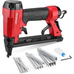 Agrafeuse Pneumatique avec 1884 Agrafes WORKPRO, Cloueuse Pneumatique Utilis&eacute;e les Agrafes de Type 71/6-16 mm, Id&eacute;al pour Bricolage, D&eacute;coration, Murale, Tapisserie, Bois - Neuf