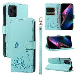 SATURCASE Coque pour OPPO Find X3 / X3 Pro, Chat Mignon PU Cuir Magnétique Flip Portefeuille Support Porte-Carte Dragonne Protecteur Housse Étui pour OPPO Find X3 / X3 Pro (ZC-Vert) - Neuf