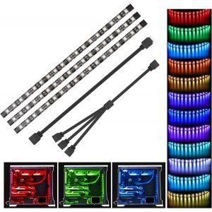 Bande Led Rgb,Bande Lumineuse Pour Modification/Réglage Du Pc,Contrôle De La Carte Mère Via L'en-Tête Rvb 12v 4pin (3 Strip Rgb) - Neuf