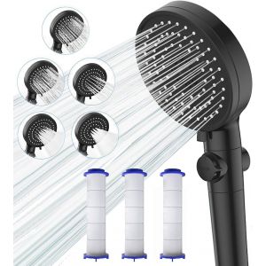 KAL-Pommeau De Douche Avec 3 Filtres (Bouton Arrêt +5 Mode Jet Réglable), Pommeau De Douche Anti Calcaire, Pomme De Douche À Haute Pression Economie D`Eau, Pression D'Eau Bien Pour Se Laver Les Cheve - Neuf
