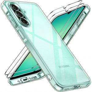 SJZG-Anti-Jaunissement Hd Clair Coque Pour Samsung Galaxy A26 5G Avec 2 Pi&egrave;ces Verre Tremp&eacute;, [Protection Militaire] Transparente &Eacute;tui De Protection Antichoc Mince Bumper Housse - Neuf