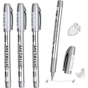 Lot De 4 Marqueurs M&eacute;tallis&eacute;s - 4 Stylos M&eacute;talliques Permanents Argent&eacute;s Pour La Fabrication De Cartes D'art, La Peinture, L'album, Le Scrapbooking - Neuf