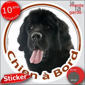 Terre Neuve Tout Noir, Sticker Voiture Rond Photo "Chien &Agrave; Bord", Disque Adh&eacute;sif Qui R&eacute;siste &Agrave; La Pluie Au Soleil Et Au Gel Jusqu'&Agrave; 10 Ans, Id&eacute;e Cadeau, 14 Cm De Diam&egrave;tre. - Neuf