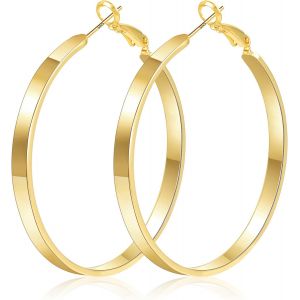 Kal-Grandes Boucles D'oreilles Créoles Hypoallergéniques En Argent Sterling 925 Lisses Pour Femme, Bijoux Légers, Cadeau 5,1 Cm - Neuf