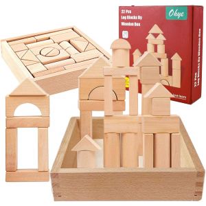 KALWL-Blocs De Construction En Bois,Blocs Bois Naturel,22 Pièces Cubes À Empiler Enfant,Jeux De Construction En Bois,Blocs À Empiler Pour 3 4 5 6 Enfant - Neuf