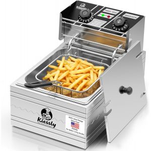 NouvelHorizonstore-Friteuse 20L Electrique INOX, Friteuse Commerciale 3500 W avec paniers et couvercles, double cuve, avec contr&ocirc;le de la dur&eacute;e et de la temp&eacute;rature (Friseur unique 10L) - Neuf