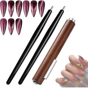 3 Pcs Ensemble De Stylos &Agrave; Ongles Magn&eacute;tiques, Gel Uv Yeux De Chat, Outil De Vernis &Agrave; Ongles Gel Multifonction Avec Bille D'acier Pour Salon Ou Design De Manucure Diy &Agrave; La Maison, Nail Art - Neuf