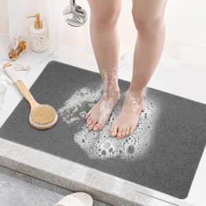 Tapis de Douche Antidérapant Doux Loofah Anti Moisissure PVC Tapis de Bain pour Cabine de Douche Salle de Bains 60x60cm Gris - Neuf