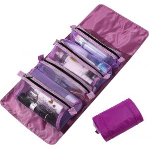 MAA-Trousse De Toilette Amovible 4 en 1 Trousse De Maquillage à Suspendre Et Enroulable Sac De Salle De Bain pour Voyage Sac à Cosmétiques en Maille Portable Pliable Organisateur Cosmétique - Neuf