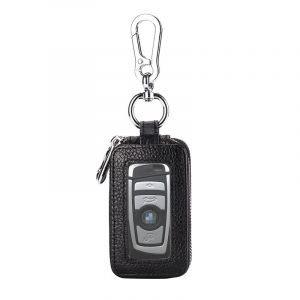 &Eacute;tui &agrave; cl&eacute;s de voiture en cuir &agrave; double fermeture &eacute;clair, porte-monnaie avec fen&ecirc;tre transparente pour t&eacute;l&eacute;commande de cl&eacute; de voiture - Neuf