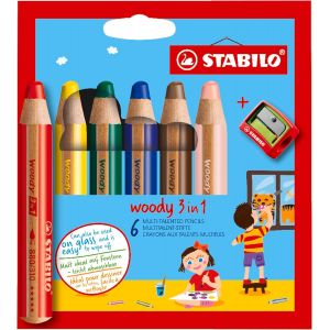 Kalanka-Woody 3in1 - Crayon De Couleur - Etui Carton X 6 Crayons De Coloriage + Taille-Crayon - Neuf
