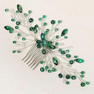 Peigne A Cheveux De Mariee, Bandeau Vert Orne De Strass, Accessoire De Coiffure, Bijou De Tete Pour Femme, Coiffe01 - Neuf