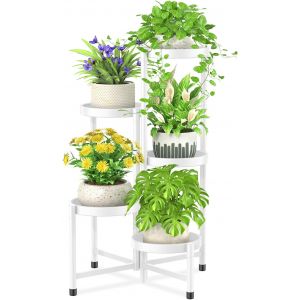 Nouvelhorizonstore-Tag&egrave;re D'angle En M&eacute;tal &Agrave; 5 Niveaux Pour Int&eacute;rieur Et Ext&eacute;rieur, Antirouille Pour Pot De Fleurs,&Eacute;tag&egrave;re Pliable &Agrave; Plusieurs Niveaux Pour Terrasse, Salon, Bureau (5 Niveaux, Blanc) - Neuf