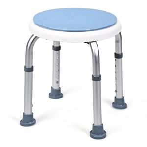 Tabouret de douche rotatif 32 x 56,5 x 50,5 cm pieds r&eacute;glables structure robuste design minimaliste en aluminium blanc Helloshop26 20_0014170 - Neuf