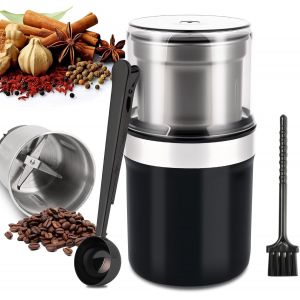 Kalanka-Moulin &Agrave; Caf&eacute; &Eacute;lectrique, Petite Broyeur Cafe Grain, Moulin &Agrave; &Eacute;pices Avec Bol Amovible, Capacit&eacute; De 100g, Adapt&eacute; Pour Les &Eacute;pices, Les Grains De Caf&eacute; Et Les Noix - Neuf