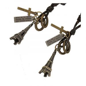 Qingwen Tour Eiffel Pendentif Collier En Cuir Véritable Collier Usine Ventes Directes Rétro Hommes Collier Vintage Pull Chaîne - Neuf
