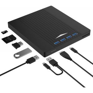 Lecteur CD/DVD externe pour ordinateur Portable, 7 en 1 Multifonction Lecteur de CD-rom pour pc Portable Compatible avec Windows 11/WIN10/MacOS/Linux et de Bureau - Neuf