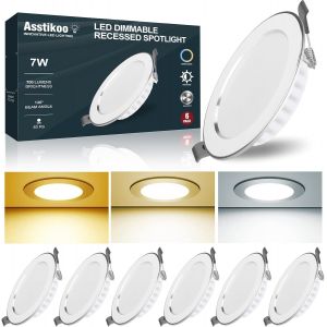 ERYI-Spot Led Encastrable Dimmable,Extra Plat 30Mm,7W Spot Salle De Bain, Ip44 Spot De Plafond Trou ¿85-100Mm,Aluminium Spot Encastré 230V 3000K 4500K 6500K Pour Cuisine,Salon,Lot De 6 - Neuf