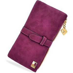 CAUC-Portefeuille Femme Cuir Long Porte Feuilles avec Fen&ecirc;tres d'Identification, Porte Feuille Minimaliste avec Pochette &agrave; Fermeture &Eacute;clair - Neuf
