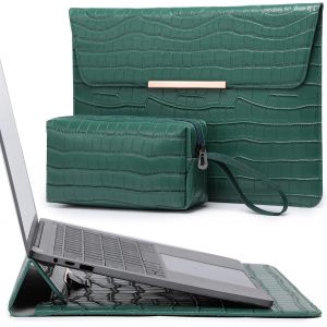 TIANYI-13,3-14 Pouces Femmes Housse Ordinateur Portable avec Stand pour MacBook Pro 14 M4/M3/M2/M1 2025-2021, Air 13,3, 13,5-13,8 Surface Laptop, avec Pochette, Motif Crocodile Vert - Neuf