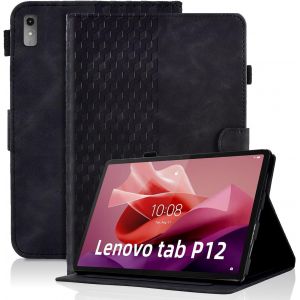 Coque pour Lenovo Tab P12 2023(12.7 Pouce) Housse Cuir PU Etui de Protection Flip Cover Case avec Support Pochette Lenovo Tab P12 Tablette Coque, Noir - Neuf