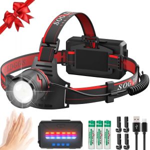 Lampe Frontale Led Ultra Puissante, 3000 Lumens 11 Modes Lampe Frontale, 7800mah Lampe Frontale Rechargeable Avec Capteur Et Voyant Rouge, 90 ° Réglable Pour Pêche,Camping,Running - Neuf