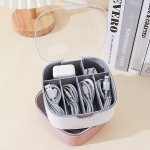 Câble En Plastique Organisateur De Boîte (Blanc) Avec Couvercle, Empilables De Gestion Des Câbles De La Boîte Avec 20 Cravates En Métal, Tiroir De Bureau Plateau De Bureau À La Maison F - Neuf
