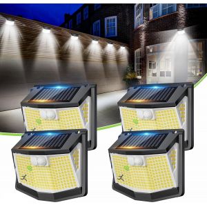 Tianyi-248 Led Lampe Solaire Exterieur Détecteur Mouvement Solaire Lumiere Exterieur Ip65 Etanche Éclairage 270° Sécurité Sans Fil Lampe Mural Applique Garage Lot De 4 - Neuf