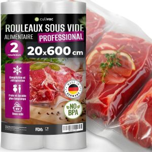 Nouvelhorizonstore-2 Rouleaux Sous Vide Alimentaire 20x600cm Professional Pour Appareil De Mise Sous Vide De Toutes Les Marques Sous Videuse, Conservation, Feuille Pochette Sachet Sac Cong&eacute;lation, Cu - Neuf